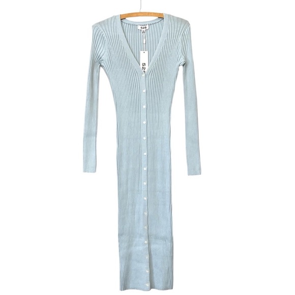 525 America Long Sleeve Ribbed Dress Set - Beige and Light Blue - Picture 5 of 13